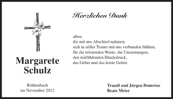 Traueranzeige von Margarete Schulz von Pegnitz-Zeitung
